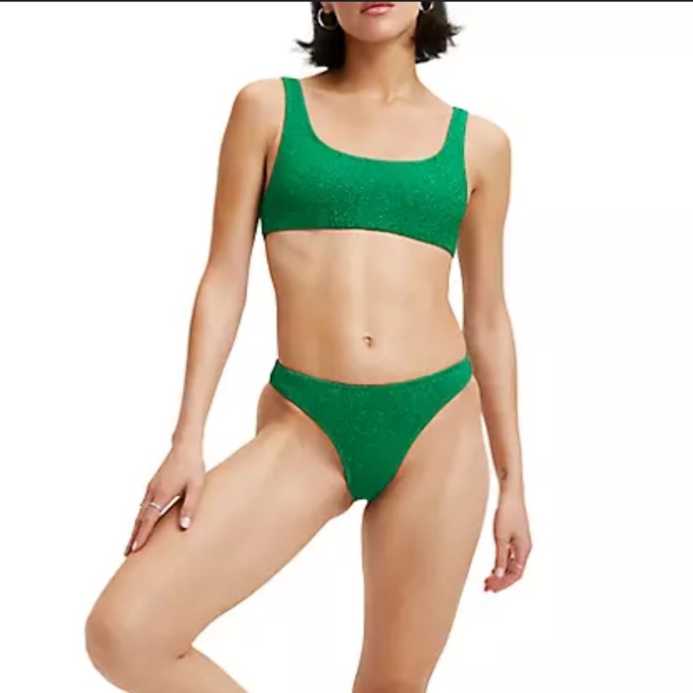 NWT GOOD AMERICAN SPARKLE GREEN BETTER BIKINI BOTTOM SWIM size 3 Large